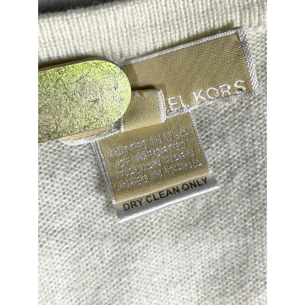 Michael Kors Cashmere Sweater Women L Ivory V-Neck Long Sleeve Knit Top